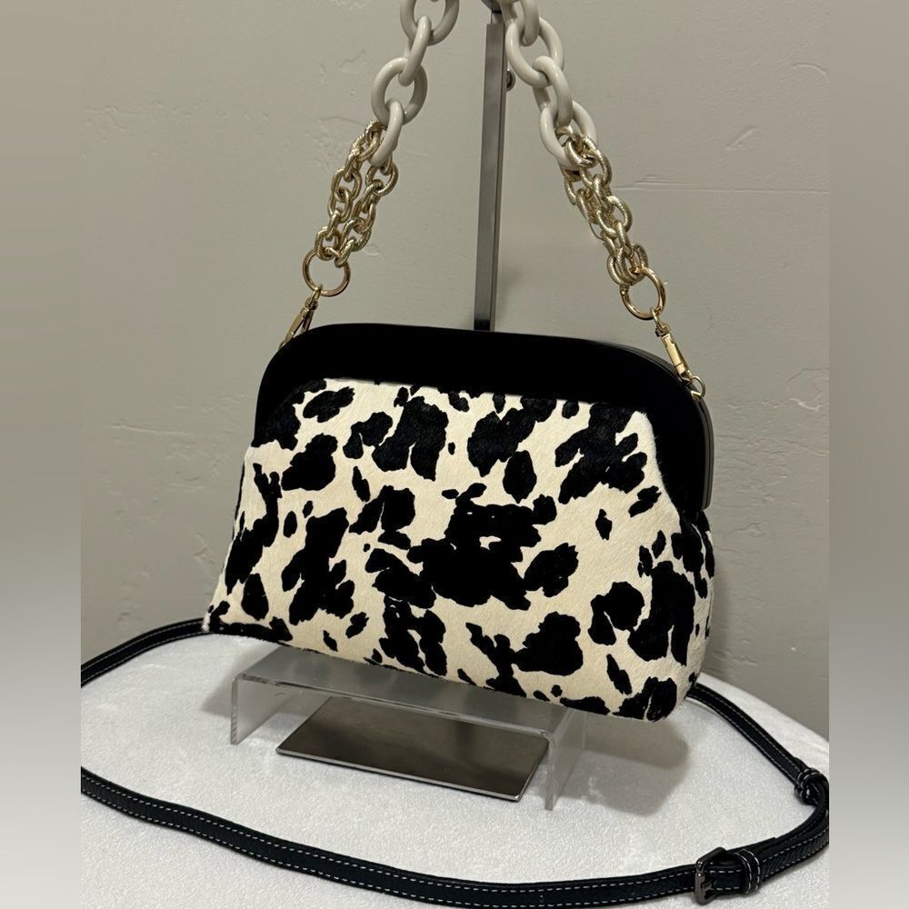 Cow Print Real Hair-on Cowhide Handmade Wooden Frame Shoulder Bag/Crossbody